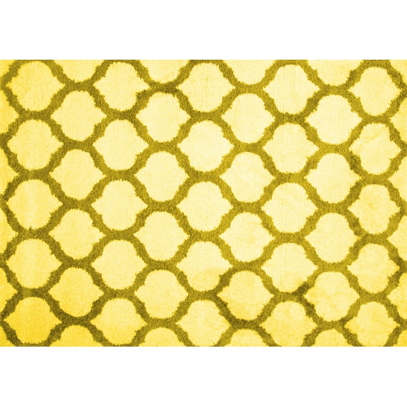 Ahgly Company Machine Washable Indoor Rectangle Trellis Yellow Contemporary Area Rugs, 8' x 12'