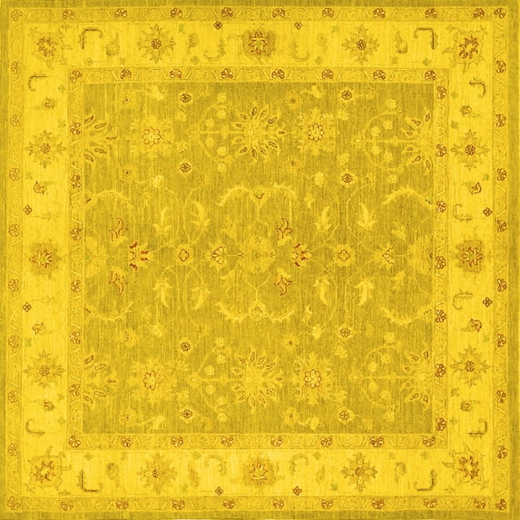 Ahgly Company Machine Washable Indoor Square Persian Yellow Traditional Area Rugs, 5' Square