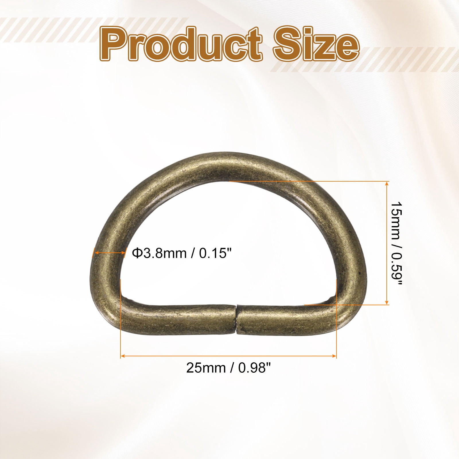 Uxcell 100pcs D Ring 1" (25mm) Metal Electroplate D-Shape Buckle Clips, Bronze
