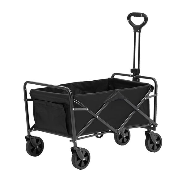 Heavy-Duty Folding Wagon Cart - 2 cu.ft Collapsible Beach Wagon with All-Terrain Tires, 220LBS Load, Drink Holders for Outdoor, Garden, Shopping