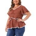 thumbnail image 4 of Agnes Orinda Women's Plus Size Floral Sweetheart Neck Lace Short Ruffle Sleeve Summer Blouses 3X Red, 4 of 6