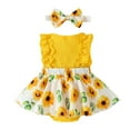 thumbnail image 3 of TEDOYE Toddler Girls Sleeveless Flower Print Romper Bodysuit With Headbands For Children Clothes Stylish Wear, 6-9 Months, 3 of 9