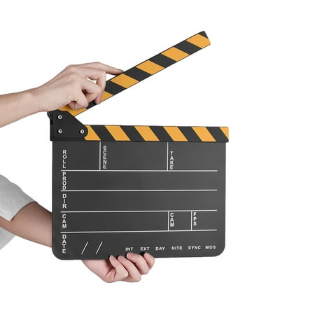 Image of Erase Acrylic Director Film Clapboard Movie TV Cut Scene Clapper Board Slate with Yellow/Black Stick Black
