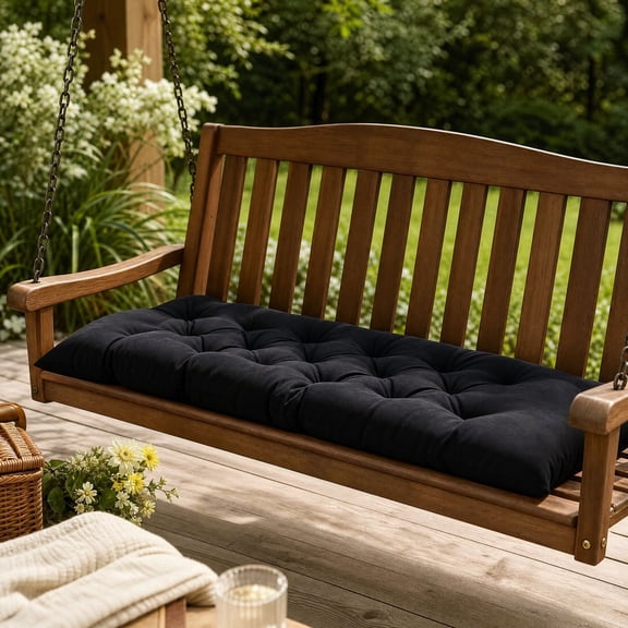 Outdoor Bench Seat Cushion, Long Replacement Chair Pad with Padded Comfort for Swing Benches and Loungers, Indoor Outdoor Cushion for Patio, Garden and Porch Furniture, Black