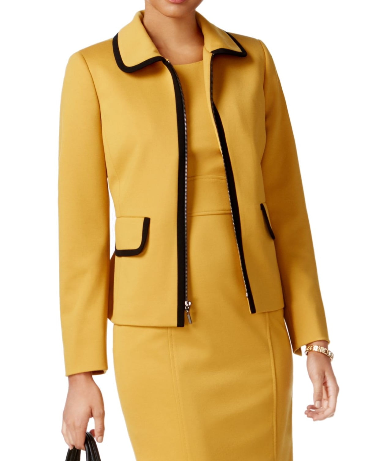 Kasper Kasper NEW Marigold Yellow Womens Size 10 ContrastTrim Full