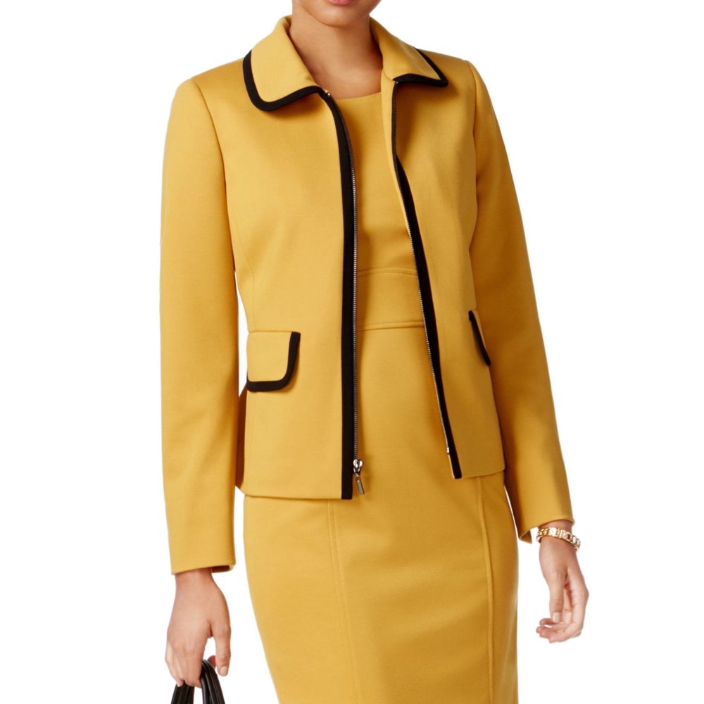 Kasper Kasper NEW Marigold Yellow Womens Size 10 ContrastTrim Full