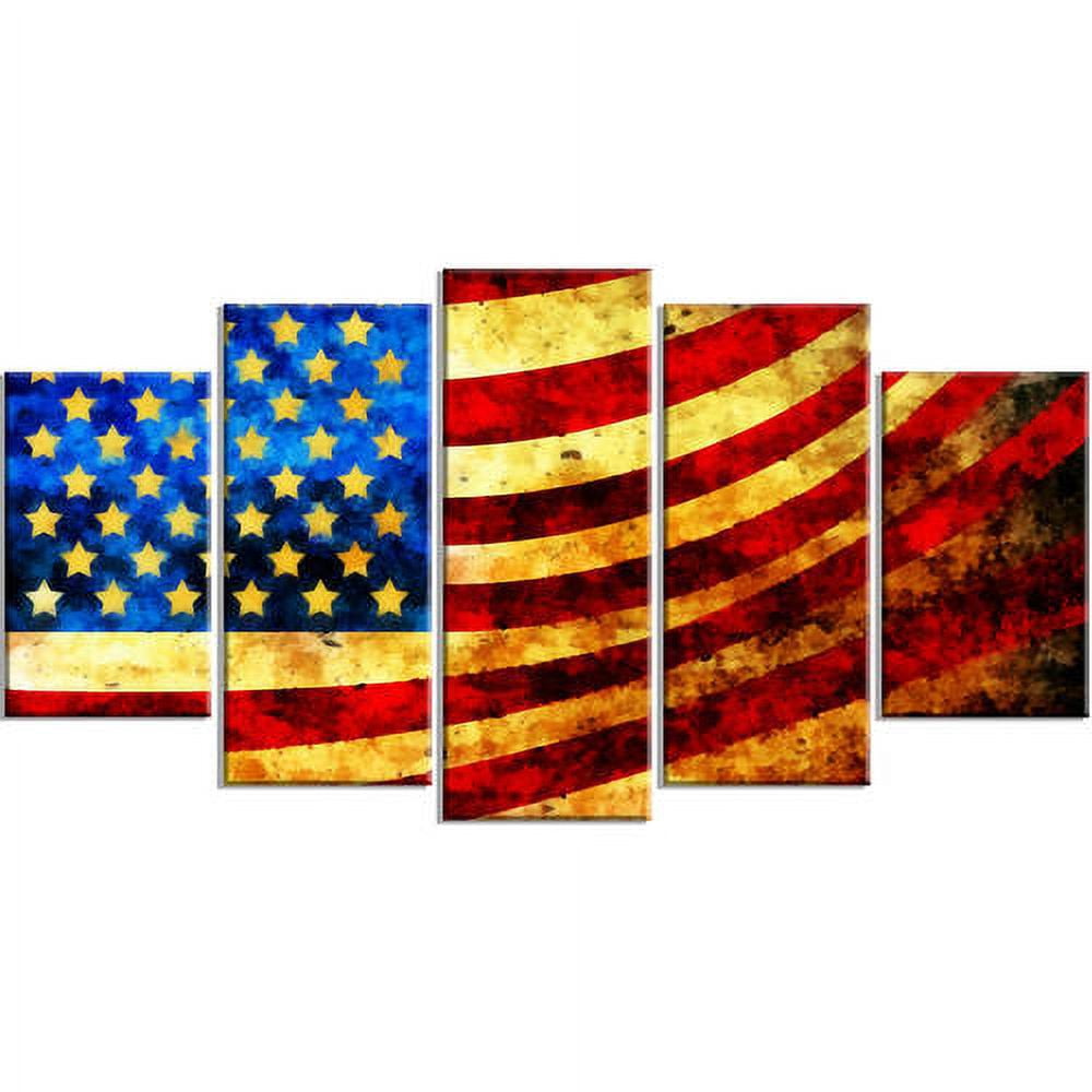 DESIGN ART God Bless America Flag' Canvas Art Set 60 in. wide x 32 in. high - 5 Panels Diamond Shape
