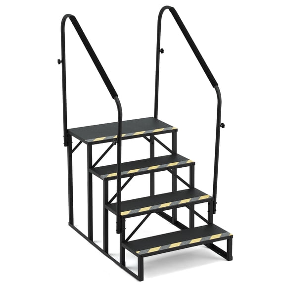 RV Steps with Handrail, 660 LBS RV Stairs with Armrest Cover, Anti-Slip Hot Tub Steps for Travel Trailers, Camper, Mobile Home, Pool and Porch with Non-Skid Tapes(4 Steps with 2 Handrails)
