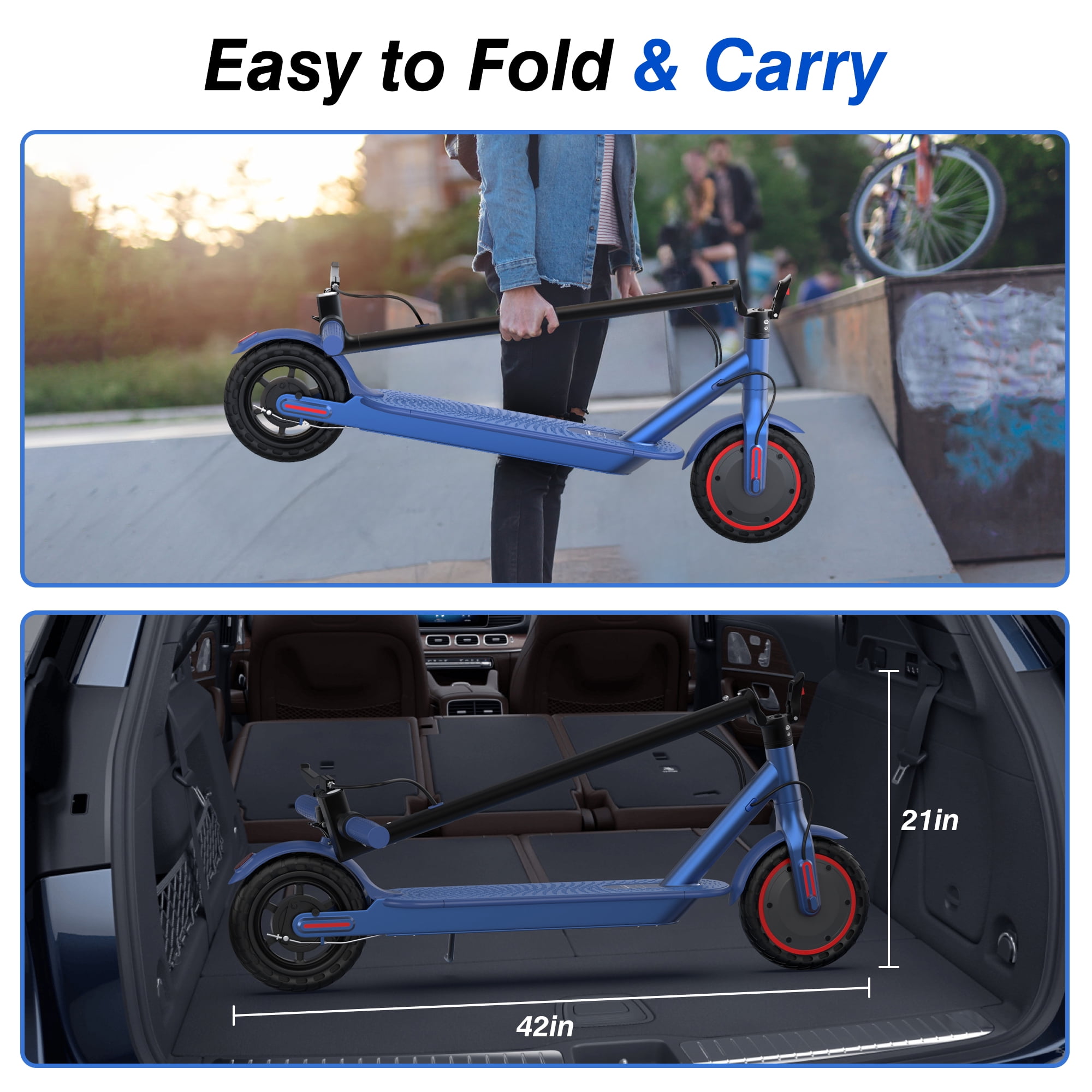 AOVOPRO BLUE ES80 350W 8.5' Foldable Electric Scooter for Adults and Child, 21 Miles Range UL 2272