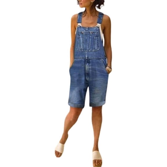 utcoco Women's Casual Distressed Denim Shorts Overalls Dark Blue-L