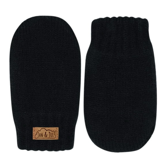Jan & Jul baby toddler warm fleece lined thumbless knit mittens for fall winter (S: 3-9m, Black)