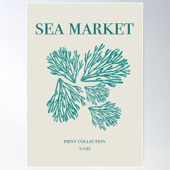 Vintage Sea Market Poster Green Coral Poster Wall Art, Poster Only