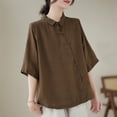 thumbnail image 6 of Women's Linen Summer 3/4 Sleeve Button Down Shirt High Low Tops, 6 of 6
