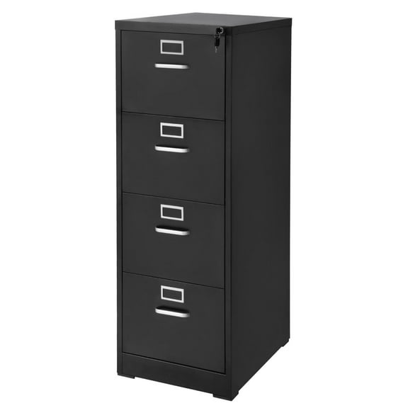 4 Drawer Locking Metal File Cabinet Heavy Duty Vertical Storage with Detachable Hanging Rod for A4 Letter Legal Size Files Easy Assembly Black