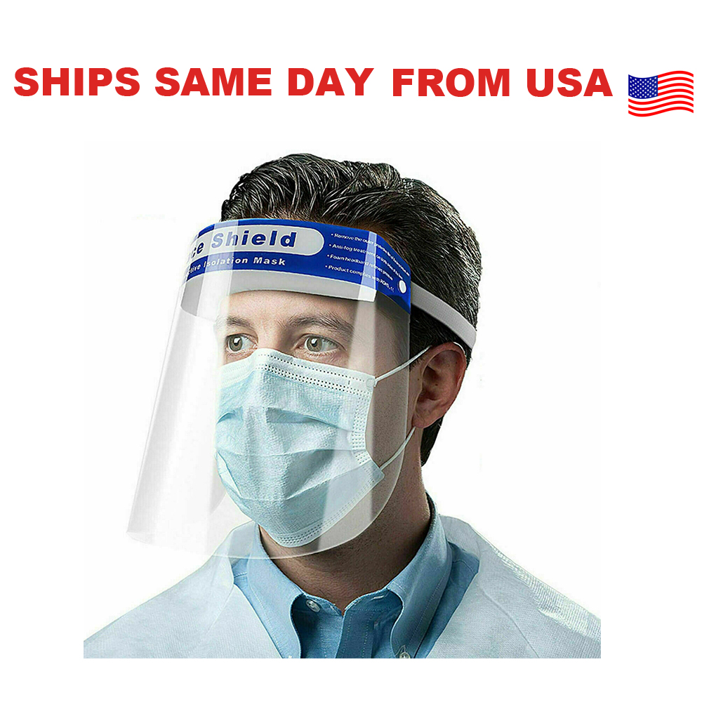 【US Stock,Shipping Today】10 Pcs Safety Face Shield Protect Eyes And Face,Clear double side Anti-fog Open Protective Film Elastic Band and Comfort Sponge,Windproof Dustproof Anti-Spitting