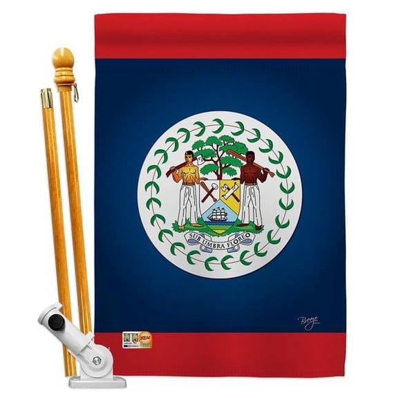 Breeze Decor BD-CY-HS-108163-IP-BO-D-US13-BD 28 x 40 in. Belize Flags of the World Nationality Impressions Decorative Vertical Double Sided House Flag Set with Pole Bracket & Hardware