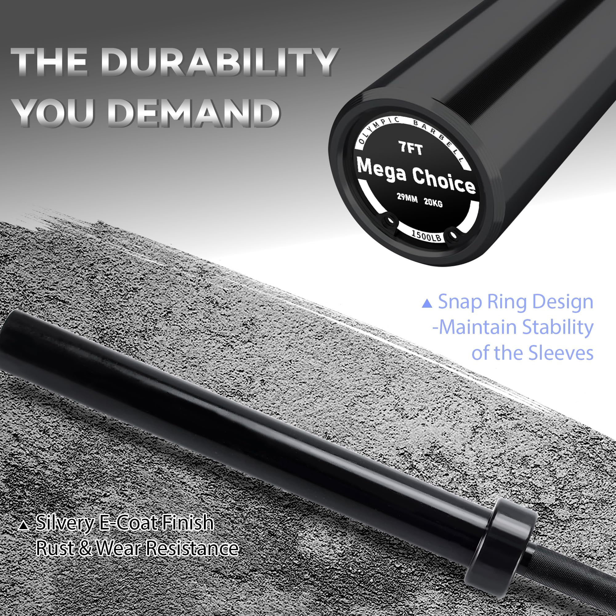 Heavy Duty Barbell Bar for Weightlifting & Strength Training - 7FT, Robust Steel, 1500LB Capacity, Anti-Slip Knurling, Home Gym Bar, Black