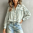 thumbnail image 5 of NTACZA Button Down Women's Tops for Summer Pleated Back Blouson Striped Collared Long Sleeve Relaxed Fit Work Shirts L, 5 of 9