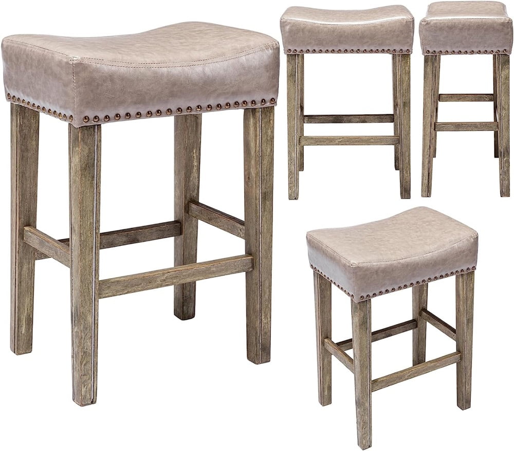 26'' Bar Stools Set of 4 Counter Height Stools, PU Leather Kitchen
