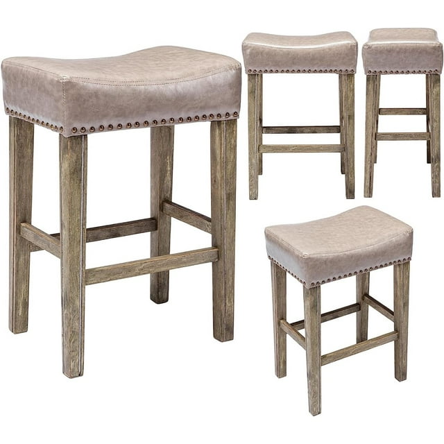 26'' Bar Stools Set of 4 Counter Height Stools, PU Leather Kitchen Backless Saddle Stools for