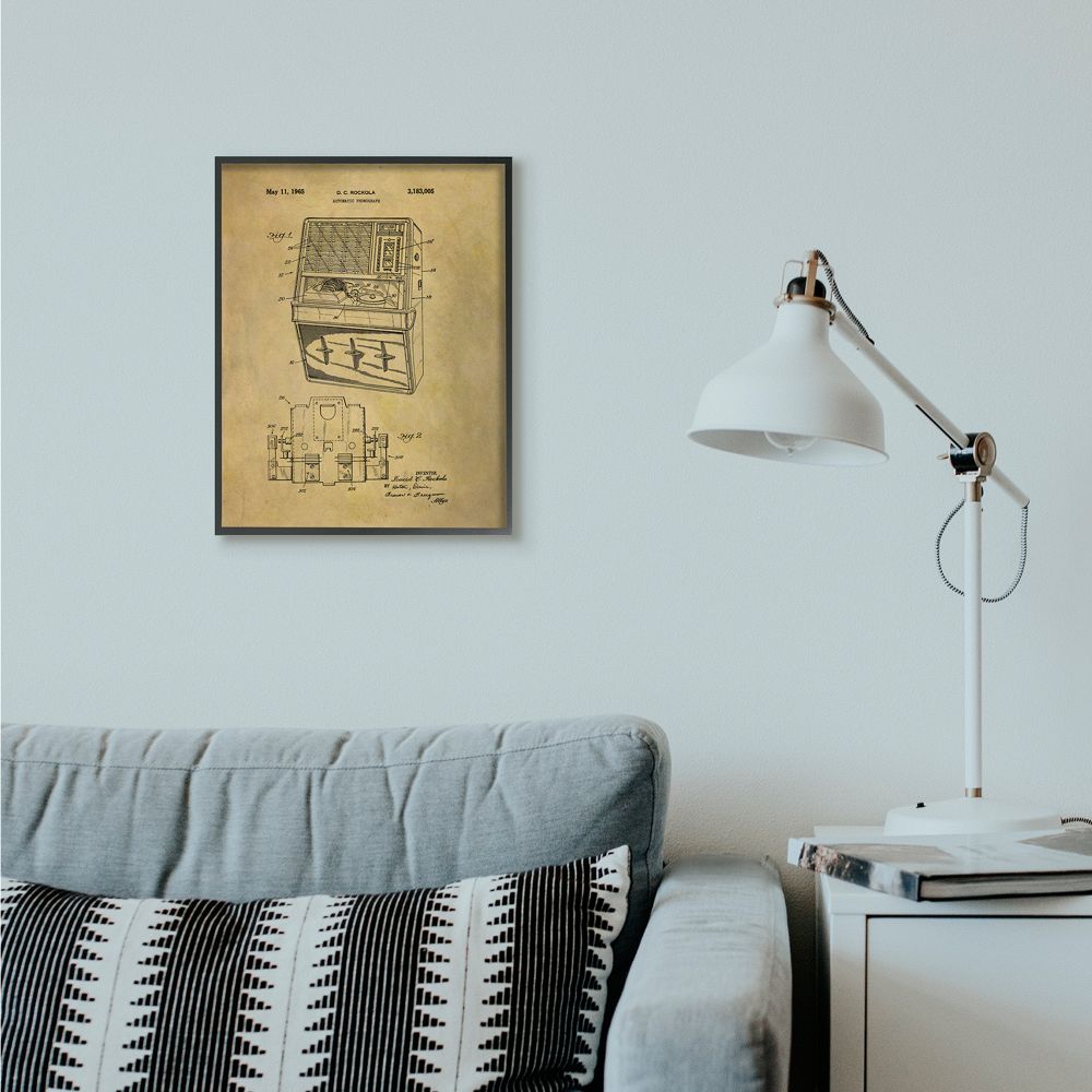 Stupell Industries Patent Vintage Jukebox Brown Texture Design Framed Giclee Texturized Art by Daniel Sproul
