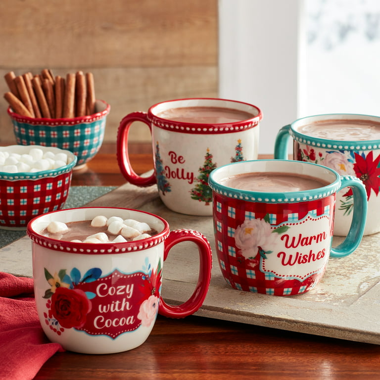 The Pioneer Woman Wishful Winter Warm Wishes 16-Ounce Ceramic Mug, Teal 