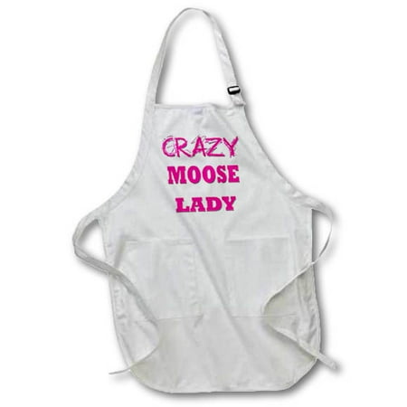 

3dRose Crazy Moose Lady Full Length Apron 22 by 30-inch White With Pockets