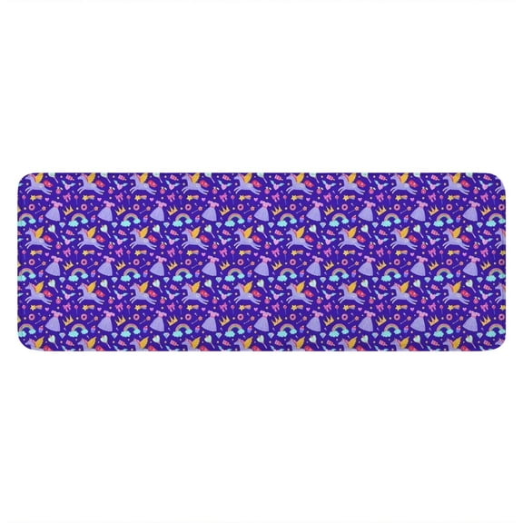 Purple Cartoon Unicorn Rainbow Crown Kitchen Rug Mat,Kitchen Runner Rugs Non Skid Washable,Decorative Kitchen Floor Mats for Kitchen,Sink,Laundry,17"x47.2"
