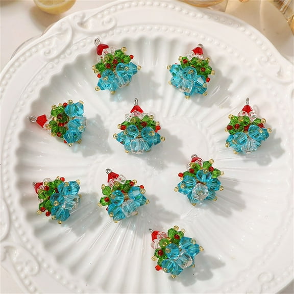 5 Pcs Christmas Tree Glass Crystal Beaded Charms for DIY Crafts Jewelry Making Supplies