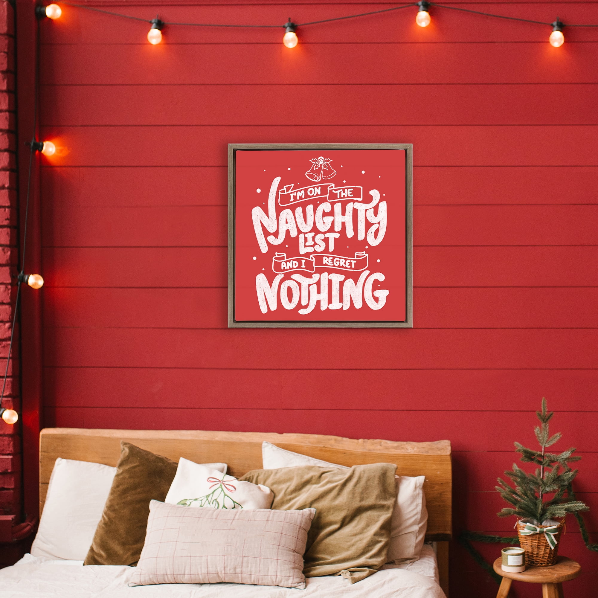 Stupell Industries Naughty List Regret Nothing Brown Framed Floater Canvas Wall Art, design by Tobe Fonseca
