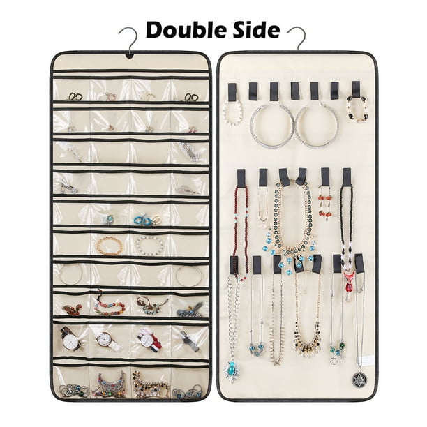 MISSLO Hanging Jewelry Organizer 40 Pockets Closet Necklace and Earring Holder with Rotating