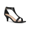 thumbnail image 1 of BLISSFUL STEP Women's Shoes T-Strap Embossed Kitten Heel Buckle Closure Open Toe Dress Sandals Black 6, 1 of 7