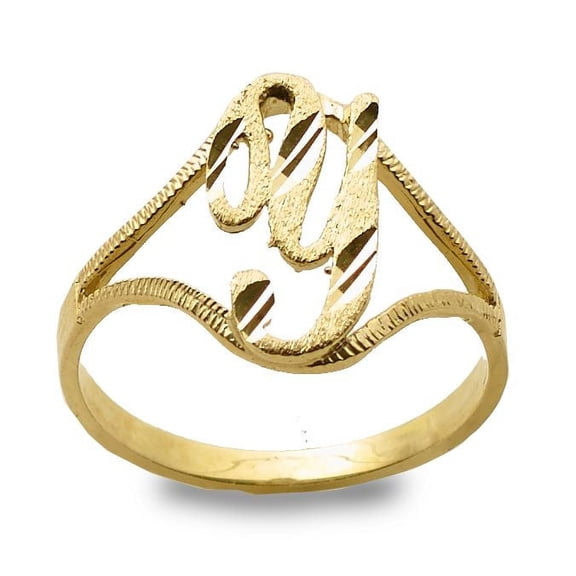LoveBling 10K Yellow Gold Ladies Cursive Alphabet Initial Ring (Y, 5.5)