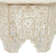 thumbnail image 6 of DecMode 33" x 18" White Wood Handmade Intricately Carved Floral Coffee Table, 1-Piece, 6 of 15