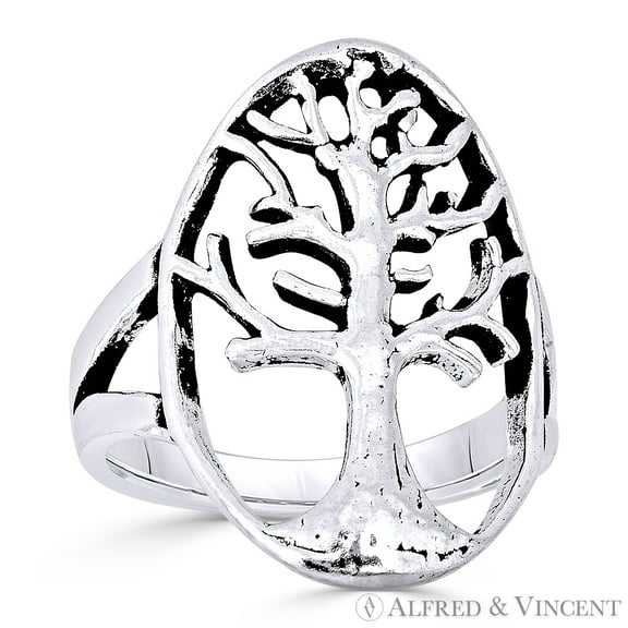 Tree-of-Life Religious Charm Ring in Oxidized .925 Sterling Silver