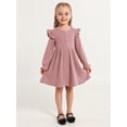 thumbnail image 2 of Gyratedream Toddler Fall Winter Long Sleeve Dress Ruffle Long Sleeve Ribbed Knit Button Down Casual Dresses 2-7 Years, 2 of 9