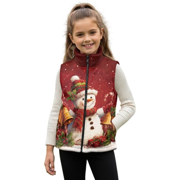 Uorisanigo Unisex Kids Fleece Vest Christmas Snowman Puffy Full Zipper Boys Girls Jackets Fall Winter Warm Outwear Fashion Sleeveless Tank Top with Pockets 2-12 Years
