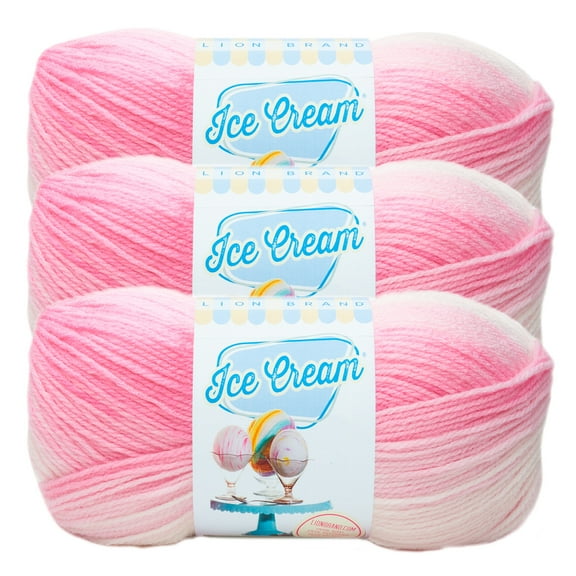 Lion Brand Yarn Ice Cream Strawberry Light Acrylic Yarn 3 Pack