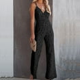thumbnail image 2 of JFGHDG Summer Jumpsuits for Women Elegant Sleeveless Double Spaghetti Strap Floral Lace Flare Leg Long Pants Rompers Outfits Black XL, 2 of 5