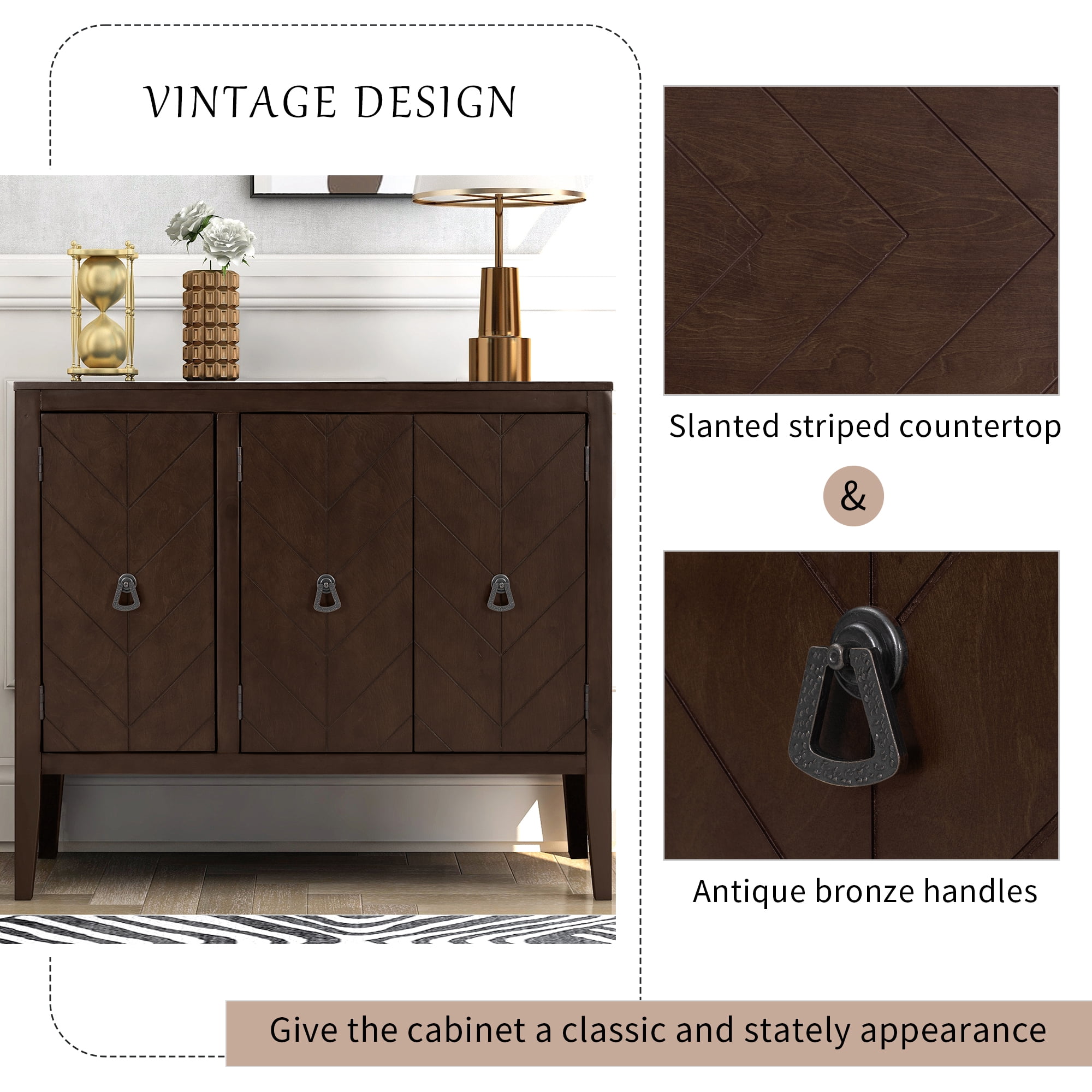 Aukfa Wood Accent Cabinets with 3 Doors,Buffet Storage Cabinet for Hallway, Entryway, Living Room,Brown
