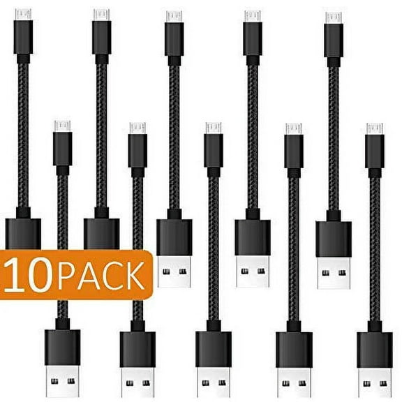 Short Micro USB Cable 8 Inches Short Nylon Braided High-Speed USB to Micro USB Charging Cables for Tablets and Many Other Android Devices (10-Pack) (Black)