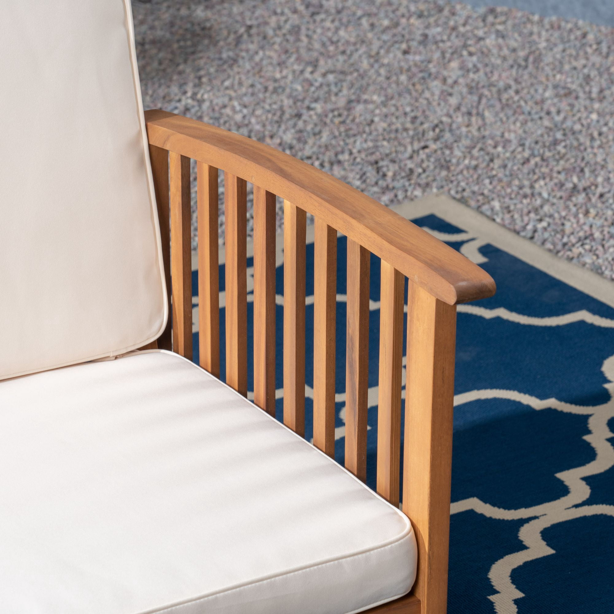 2-Piece Brown Patina Contemporary Wood Outdoor Furniture Patio Chat Set - Cream Cushions