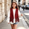 thumbnail image 6 of Coerni Girls Fringe Vest Notched Collar Faux Suede Tassel Gilet Sleeveless Open-Front Leather Jacket Halloween Hippie Party Cowgirl Waistcoat, 6 of 7