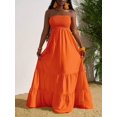 thumbnail image 6 of Orange Solid Color Strapless Ruffle Hem Maxi Dress For Women, 6 of 7
