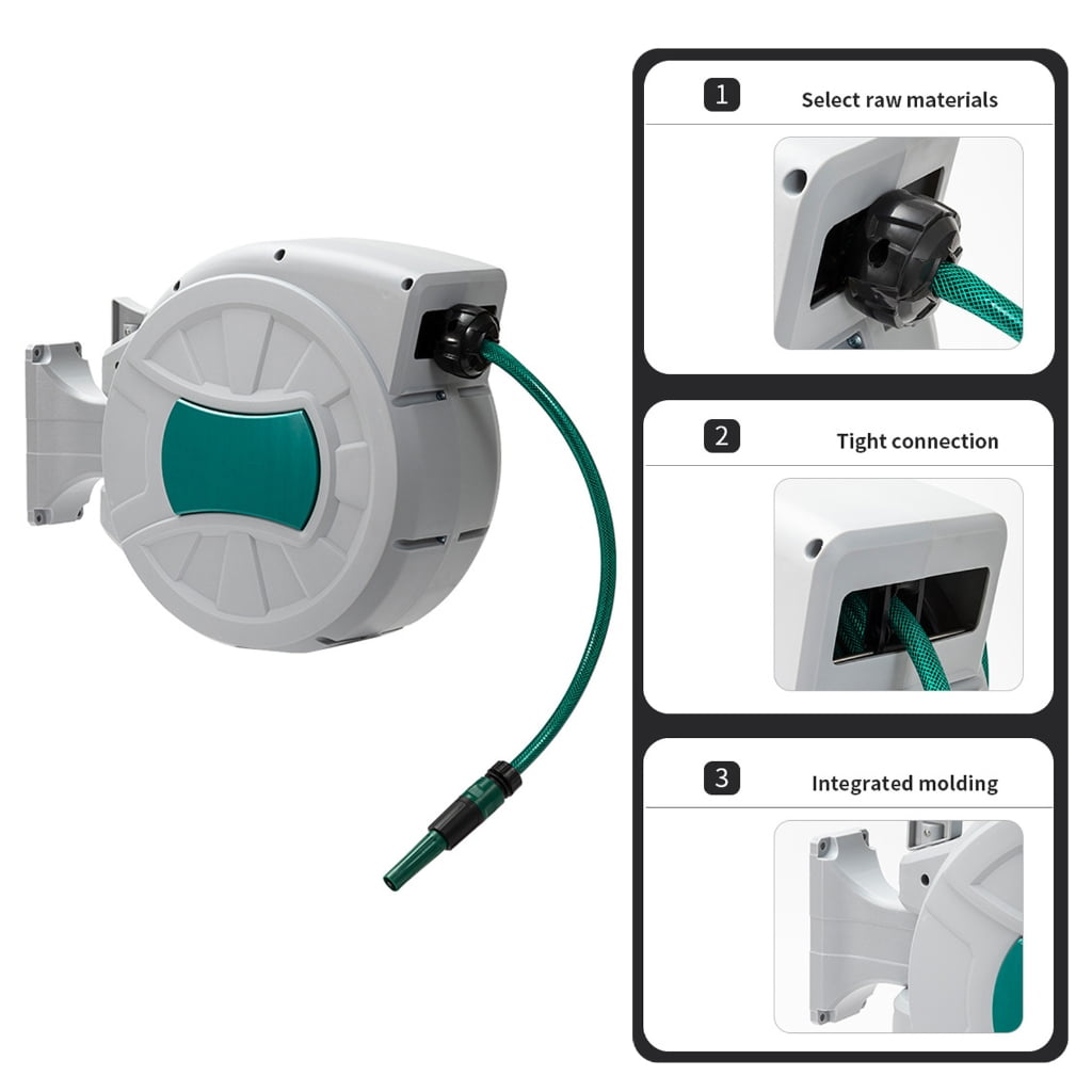 Automatic Retractable Garden Hose Reel, Wall-Mount 180° Swivel for Car Washing
