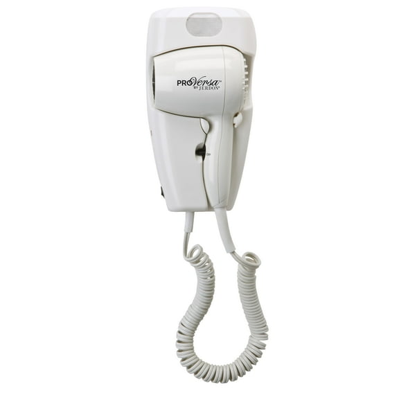 Jerdon 1600W Wall Mount Hair Dryer, 2 Speeds, 2 Heat Settings, LED Night Light, White, Plug in-Model JWM8C