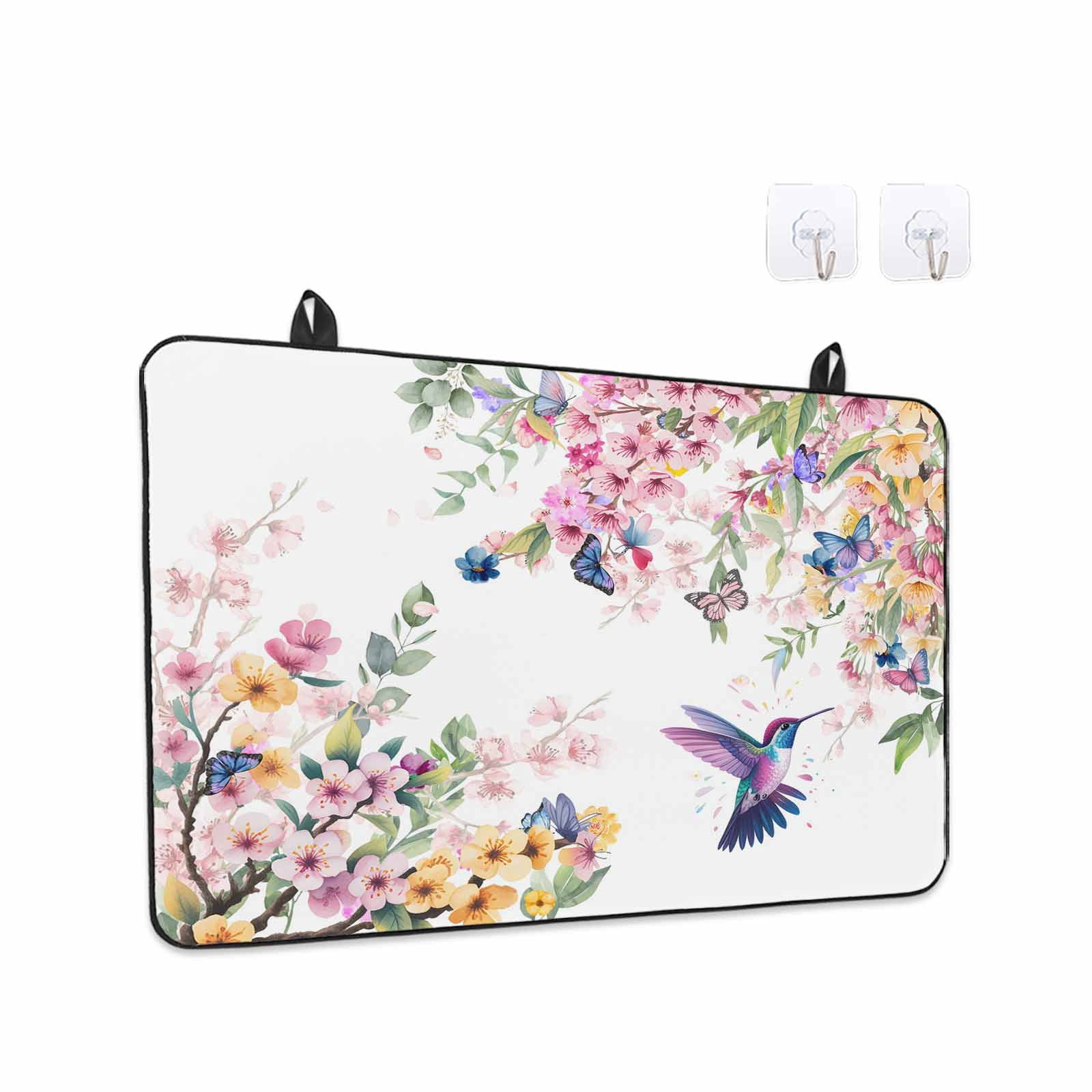 Botanical Flowers Stove Top Cover for Electric Stove, Heat-proof & Non Slip Glass Top Stove Cover Protector, Watercolor Floral Bird Butterfly Kitchen Flat Cooktop Rubber Mat 24x21 Inches