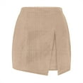 thumbnail image 6 of UYISJ Skorts for Women High Waisted Skirt with Shorts Side Slit Pull On Stretchy Mini Skirts Casual Shiny Velvet Going out Shorts Khaki M, 6 of 8