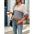 thumbnail image 4 of Women Fall Sweaters Casual Long Sleeve Ribbed Knit V Neck Light-Weight Crochet Pullover Sweater Grey XXXL, 4 of 7