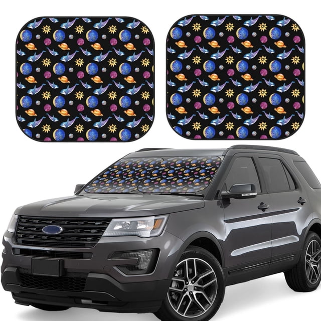 Vsdgher Whales In Space Print Car Windshield Sun Shade, Reflective Sunshade Window Sunshade Sun Visor Protector Fit for Cars,Trucks,SUVs-Large